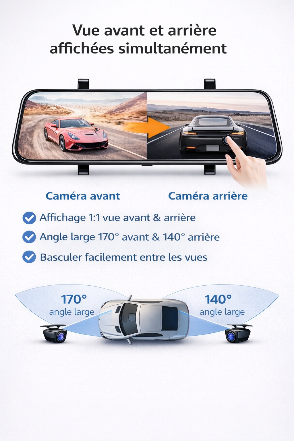 E-ACE Mirror - Dashcam rétroviseur 2.5K écran 10'' double caméra